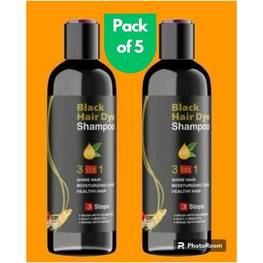 Instant Black Herbal Hair Dye for Men & Women 🖤 | 100% Herbal Formula | Quick Grey Hair Coverage Shampoo 3 in 1(800 gm) Pack of 5